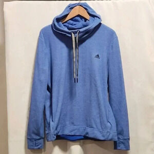 Adidas Pullover Hoodie Women's XL Blue Funnel Neck Thumb Holes Pocket Warm Cozy